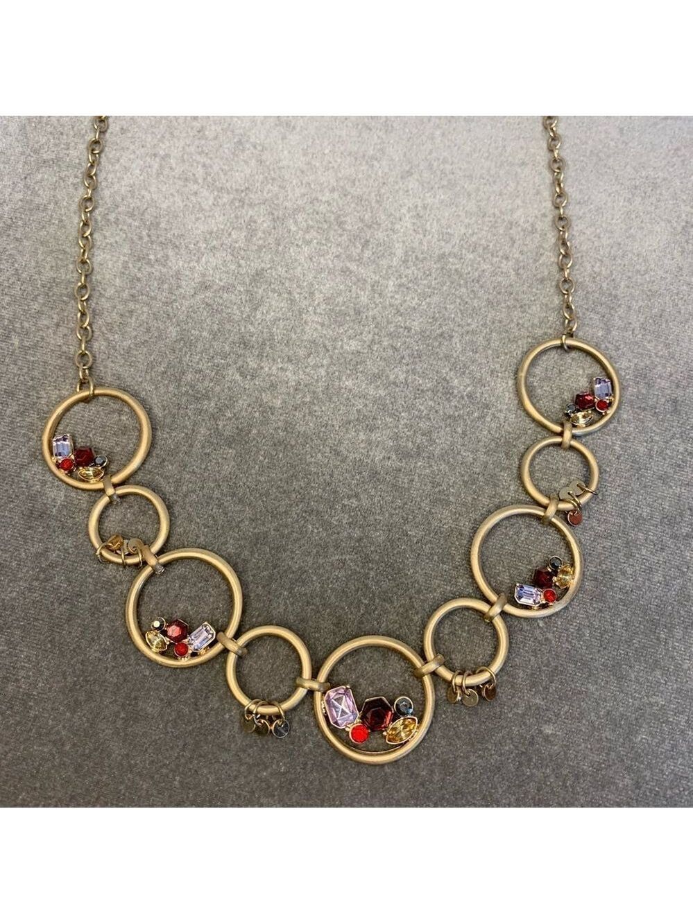 GOLDTONE Circle gem jewel embellished necklace